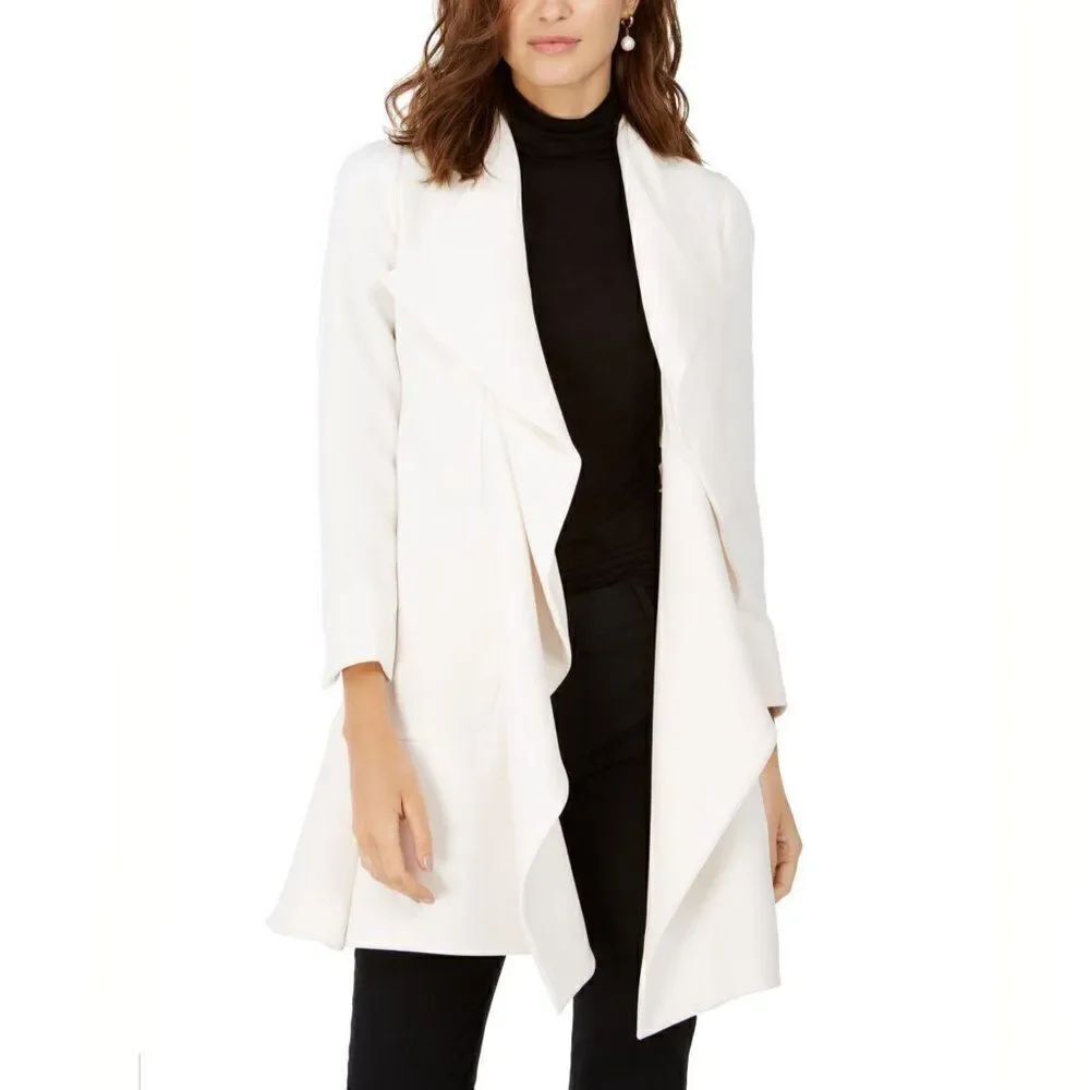 New 10 Ivory Anne Klein Cascade Open-Front Jacket